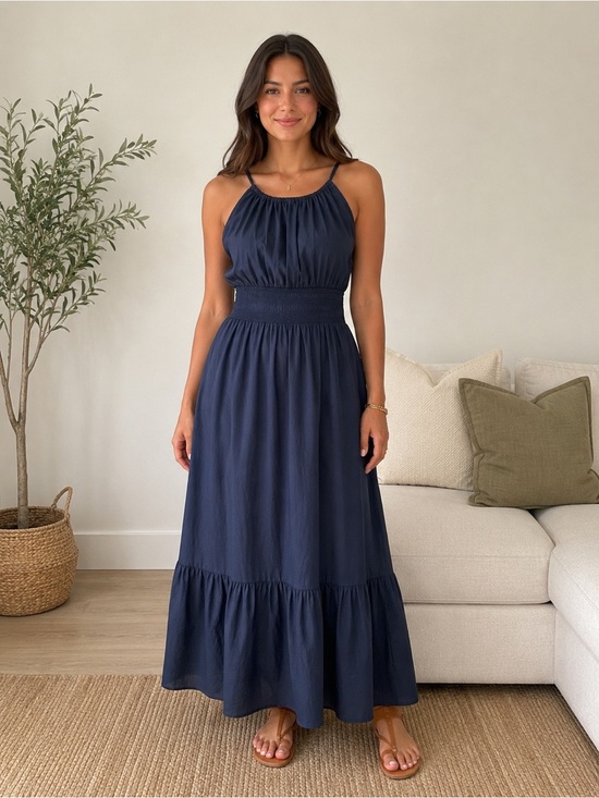 A.New Day Dresses & Skirts - A NEW DAY ,Navy Halter Maxi Dress with Smocked Waist